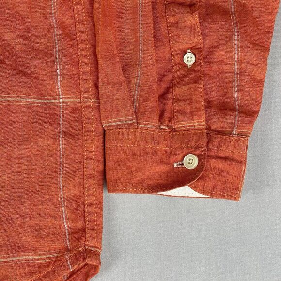 Tommy Bahama Relax Linen Button Up Shirt Men's Medium Orange Check Island Preppy - Picture 4 of 16